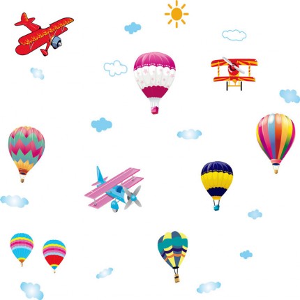 Интерьерная наклейка на стену Воздушные шары и самолеты (mAY622)