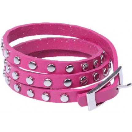 Кожаный браслет с заклепками (tb642) Розовый