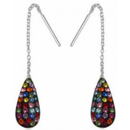 Серебряные серьги капли Swarovski с длинной цепочкой TN967