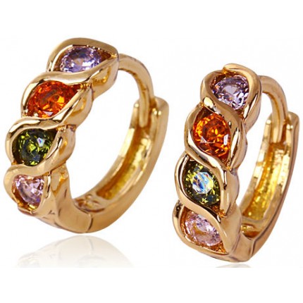 Серьги кольца разноцветные цирконы позолота Gold Filled (GF108)