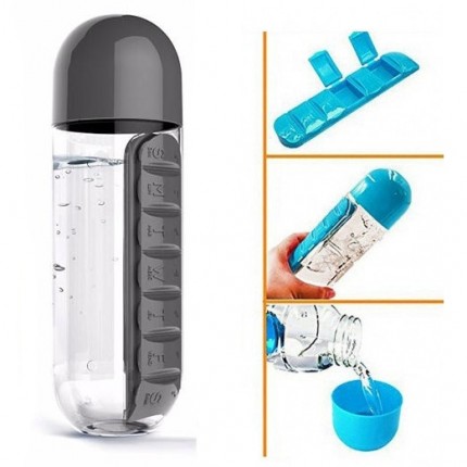 Бутылка для воды с органайзером для таблеток Pill & Vitamin Черная