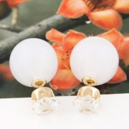 Серьги гвоздики Диор Dior Белые лунные с камнем