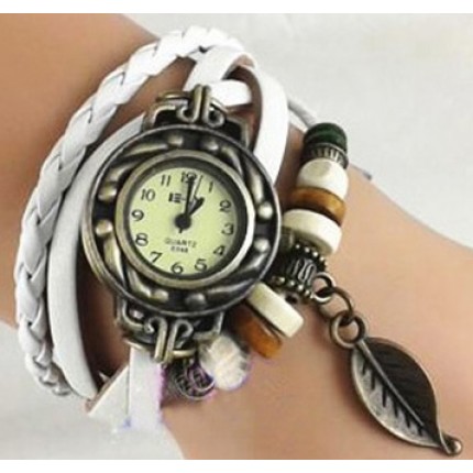 Часы-браслет с подвеской листик Белые