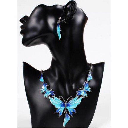 Набор Ожерелье и серьги голубые бабочки tb1157