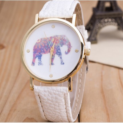 Часы Женева Geneva Слон белый ремешок 020-02