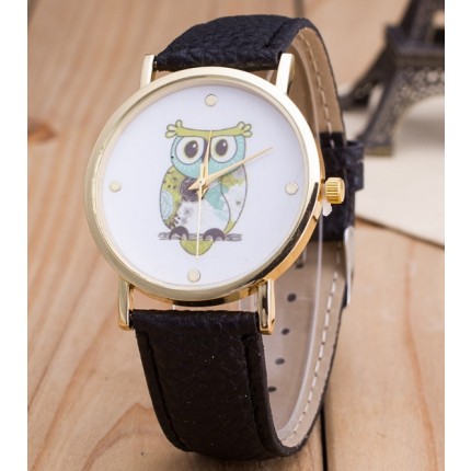 Часы Женева Geneva Сова черный ремешок