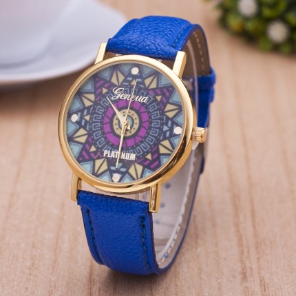 Часы Женева Geneva Узор синий ремешок