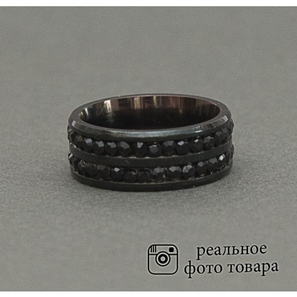 Женское черное кольцо из стали со стразами Размер 17 (810214)