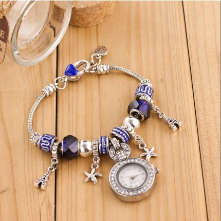 Женские часы в стиле Пандора синие 061-1