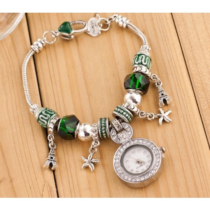Женские часы в стиле Пандора зеленые 061-2