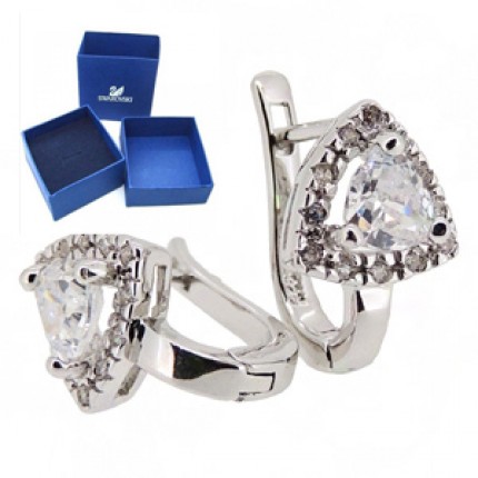 Серебряные серьги c кристаллами Swarovski (родир.) BS20