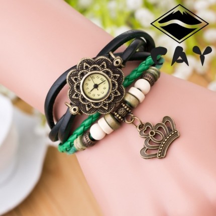 Часы-браслет с подвеской Корона зеленые