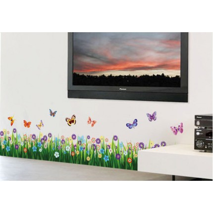 Интерьерная наклейка на стену Цветы и бабочки (mAY701)
