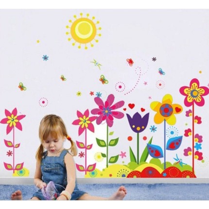 Интерьерная наклейка на стену Цветы и солнышко (mAY708)