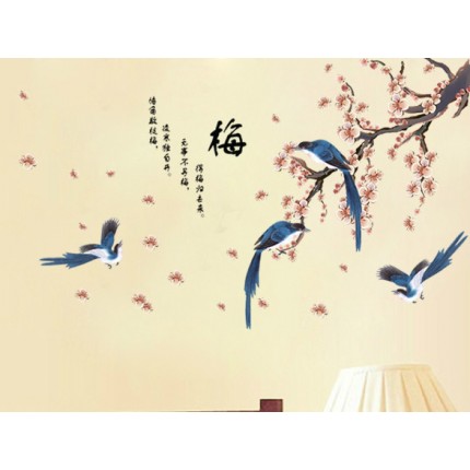 Интерьерная наклейка на стену Цветущая Сакура с птицами (AM913)
