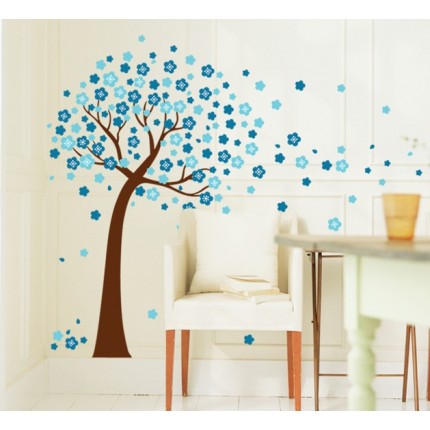 Интерьерная наклейка на стену Дерево Голубые Цветы AY9026B