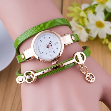Часы-браслет длинные, наматывающиеся на руку 102-4 зеленые