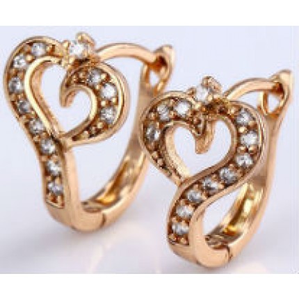 Серьги колечки сердце позолота цирконы (gf550