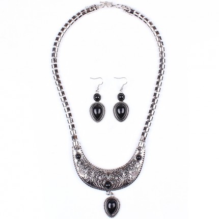 Набор черный агат серьги ожерелье (TL4008)