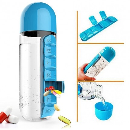 Бутылка для воды с органайзером для таблеток Pill & Vitamin Синяя