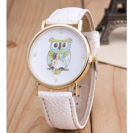 Часы Женева Geneva Сова белый ремешок