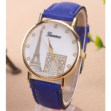 Часы Женева Geneva Эйфелева башня синий ремешок