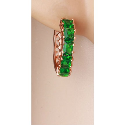 Серьги кольца позолота зеленые цирконы (gf569