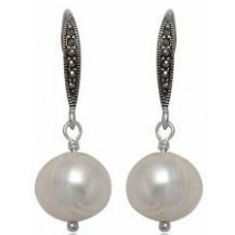 Серебряные серьги с натур. жемчугом и марказитами TN960