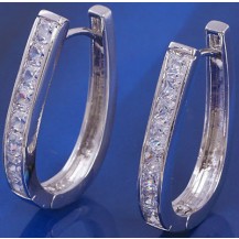 Серьги колечки белая позолота и цирконы (GF120)