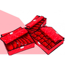 Набор органайзеров из 3х штук для белья с крышкой красный - Сердечки