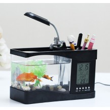 Настольный USB-аквариум с часами и термометром Черный