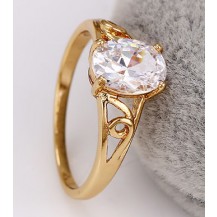 Кольцо gold filled накат золотом с овальным цирконом GF845 Размер 18