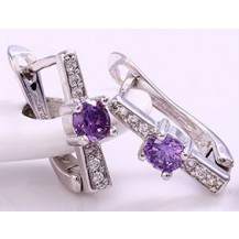 Серьги белая позолота с аметистовымм цирконами GF975