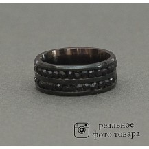 Женское черное кольцо из стали со стразами Размер 17 (810214)