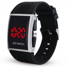 Мужские LED часы на силиконовом ремешке Черные mw12