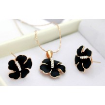 Комплект Black Flower (Italina Rigant). Позолота 18k (ab206)