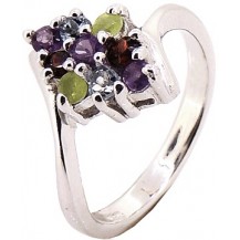Серебряное кольцо с натуральными камнями (гранат, аметист, перидот)
