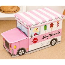 Пуф Короб складной, ящик для игрушек С КАПОТОМ Автобус с Мороженым розовый