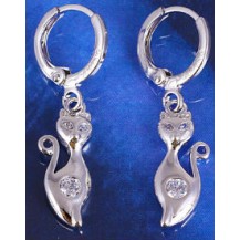 Серьги Кошки с цирконами белая позолота (GF425