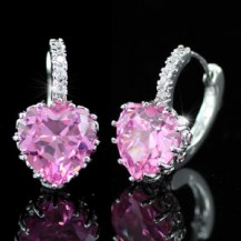 Серьги 3 Carat Pink Heart Sapphire Huggie Earrings SE235 