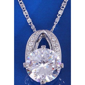 Кулон с цепочкой белая позолота Gold Filled с цирконами (GF483