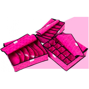 Набор органайзеров из 3х штук для белья с крышкой розовый - Сердечки