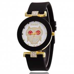 Женские часы Сова с силиконовым ремешком черные