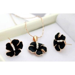 Комплект Black Flower (Italina Rigant). Позолота 18k (ab206)
