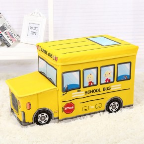 Пуф Короб складной, ящик для игрушек С КАПОТОМ Школьный Автобус желтый