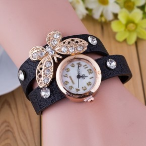 Часы-браслет длинные, наматывающиеся на руку Бабочка 103-2 черные