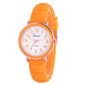 Часы женские Женева Geneva силиконовые оранжевые 123-1